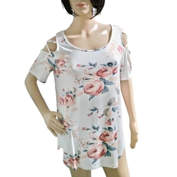 Igenjun Floral Cold Shoulder Top With Crisscross Straps Size Large - Picture 2 of 7
